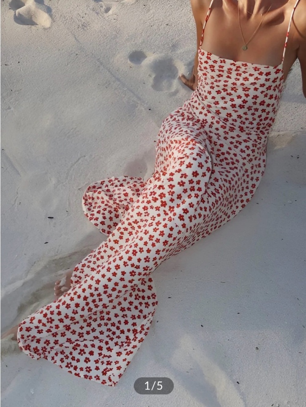 Commense White Maxi Dress with Red Floral Print
